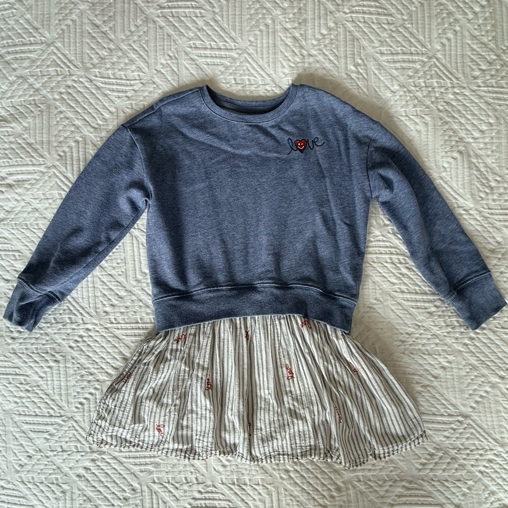 Gap Kids Girls' Navy Blue 'Love' Sweatshirt Dress with Striped Skirt